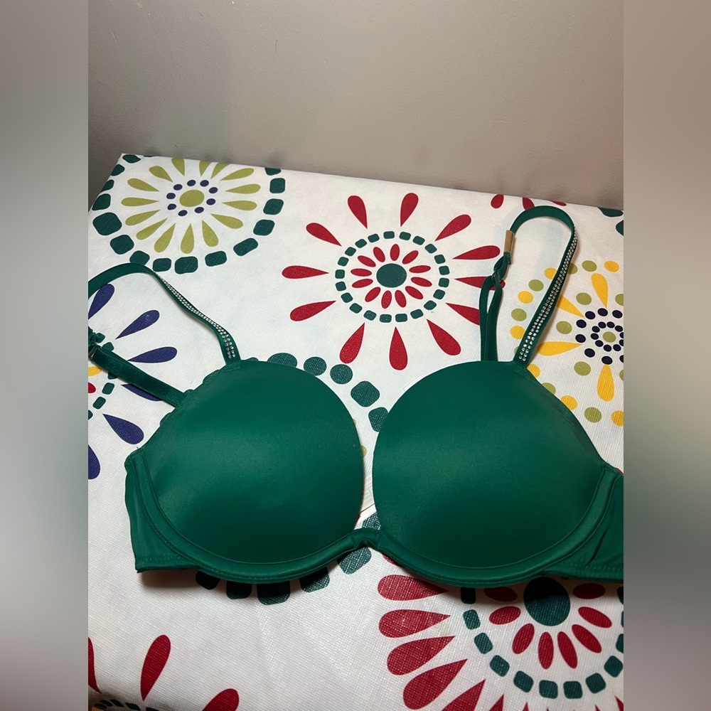 VICTORIA'S SECRET PINK Super Push-Up Bra VS Garnet Green Shine Strap